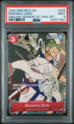2024 ONE PIECE ENGLISH VERSION 1ST ANNIVERSARY SET #025 RORONOA ZORO PSA 9 - Image 1