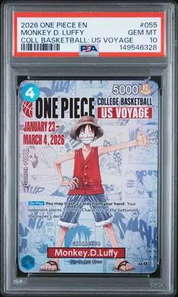 2026 ONE PIECE PROMOS COLLEGE BASKETBALL: US VOYAGE MONKEY D. LUFFY PSA 10 - Image 1