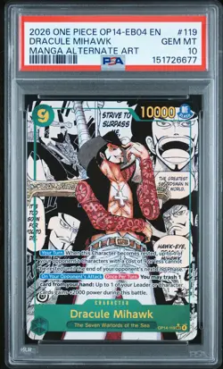 2026 ONE PIECE THE AZURE SEA'S SEVEN MANGA ALT ART #119 DRACULE MIHAWK PSA 10 - Image 1