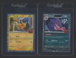 Lot (2) Trick Or Trade Pumpkin Pikachu STAMP Holo Pokemon Card Pikachu Gengar - Image 1