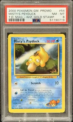 2000 Pokemon TCG Misty's Psyduck Top Deck Magazine Gold Stamp Promo #54 PSA 8 - Image 1