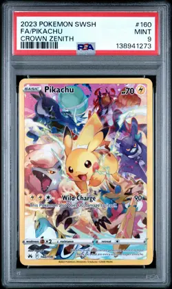 2023 POKEMON SWORD & SHIELD CROWN ZENITH #160 FULL ART/PIKACHU PSA 9 - Image 1
