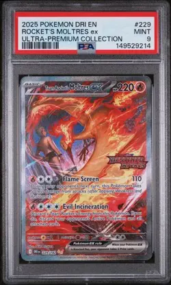 2025 POKEMON DRI EN-DESTINED RIVALS #229 ROCKET'S MOLTRES ex PSA 9 - Image 1