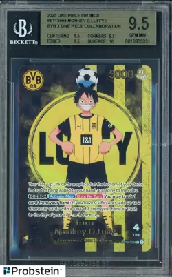 2025 ONE PIECE PROMOS BVB X ONE PIECE MATCH DAY 2025 003 MONKEY D. LUFFY BGS 9.5 - Image 1