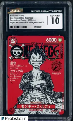 2025 One Piece Japanese ST21 Promo Magazine Vol.20 #014 Monkey D. Luffy CGC 10 - Image 1