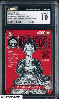 2025 One Piece Japanese ST21 Promo Magazine Vol.20 #014 Monkey D. Luffy CGC 10 - Image 1