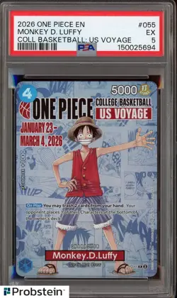 2026 One Piece EN College Basketball US Voyage #055 Monkey D Luffy PSA 5 - Image 1
