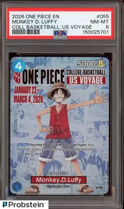 2026 One Piece EN College Basketball US Voyage #055 Monkey D Luffy PSA 8 - Image 1