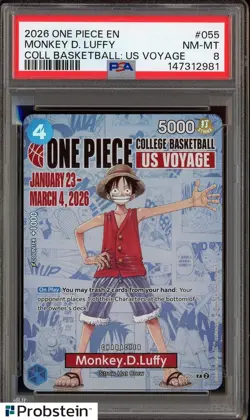 2026 One Piece EN College Basketball US Voyage #055 Monkey D Luffy PSA 8 - Image 1