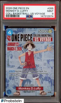 2026 One Piece EN College Basketball US Voyage #055 Monkey D Luffy PSA 9 - Image 1