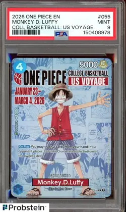 2026 One Piece EN College Basketball US Voyage #055 Monkey D Luffy PSA 9 - Image 1