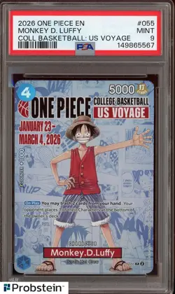 2026 One Piece EN College Basketball US Voyage #055 Monkey D Luffy PSA 9 - Image 1