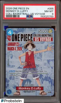 2026 One Piece EN College Basketball US Voyage #055 Monkey D Luffy PSA 8 - Image 1