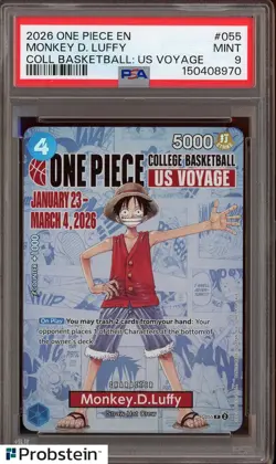 2026 One Piece EN College Basketball US Voyage #055 Monkey D Luffy PSA 9 - Image 1