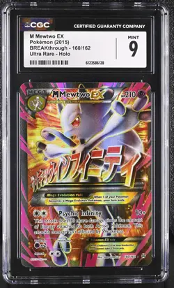 CGC 9 MINT M Mewtwo EX 2015 BREAKthrough 160/162 Ultra Rare Holo Pokemon Card - Image 1