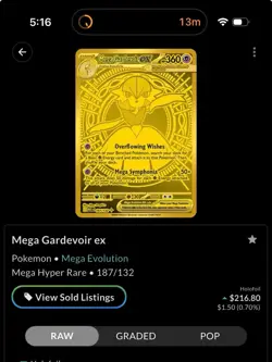 Pokemon Mega Gardevoir EX Mega Evolution Gold Hyper Rare Card 187/132 TCG - Image 1