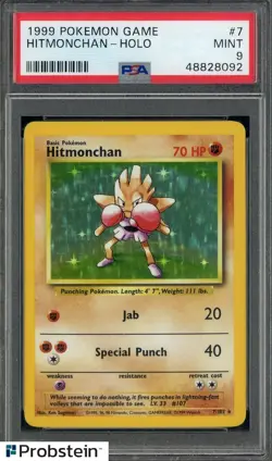 1999 Pokemon Game #7 Hitmonchan Holo PSA 9 MINT - Image 1