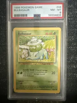 Pokemon TCG Bulbasaur Base Set 44/102 Regular Unlimited Common - PSA 8 - Image 1