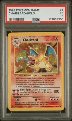 1999 Pokemon Base Set Holo Charizard #4 PSA 1 - Image 1