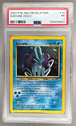 126505683 Suicune 2001 Pokemon Neo Revelation #14/64 Holo PSA 1 - Image 1