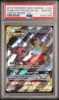 POKEMON 2019 M.SBLEYE/TYRANITAR GX-FA SUN & MOON UNIFIED MINDS #226 PSA 10 - Image 1