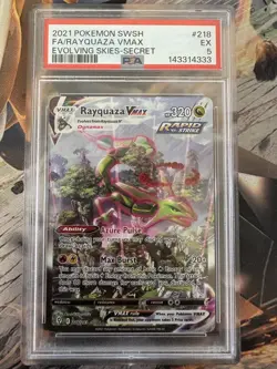 2021 Pokemon Evolving Skies 218 Rayquaza VMAX PSA 5 143314333 Graded Pokemon Car - Image 1