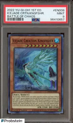 2022 Yu-Gi-Oh! 1st Edition Battle of Chaos Icejade Creation Kingfisher PSA 9 - Image 1