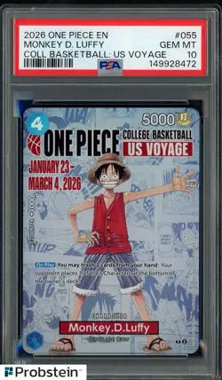 2026 One Piece EN College Basketball US Voyage #055 Monkey D Luffy PSA 10 - Image 1