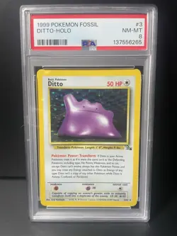 Pokemon 1999 Fossil Ditto 3/62 Holo Rare PSA 8 Unlimited English - Image 1