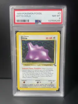 Pokemon 1999 Fossil Ditto 3/62 Holo Rare PSA 8 Unlimited English - Image 2