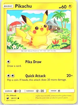 Pikachu 30/111 Non Holo SM - Crimson Invasion - Pokemon Card - NM - Image 1