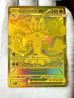 Pack Fresh - Mega Lucario ex 188/132 Gold Hyper Rare Pokemon Card English - NM+ - Image 2