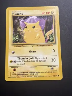 Pokemon Pikachu Card Yellow Cheeks Shadowless 58/102 Base Set Rare - Image 1
