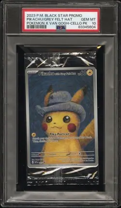 POKEMON BLACK STAR PROMO CELLO PIKACHU/GREY FELT HAT POKEMON X VAN GOGH PSA 10 - Image 1