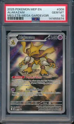 141655874 - 2025 Pokemon MEP EN-ME Black Star Promo 009 Alakazam PSA 10 - Image 1