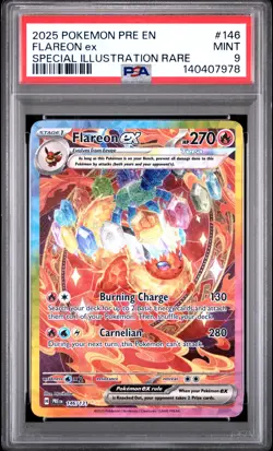 2025 POKEMON PRE EN-PRISMATIC EVOLUTIONS #146 FLAREON EX PSA 9 - Image 1
