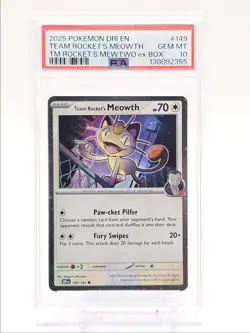 TEAM ROCKET'S MEOWTH 2025 POKEMON S&V DESTINED RIVALS HOLO GEM PSA 10 Q2283 - Image 1