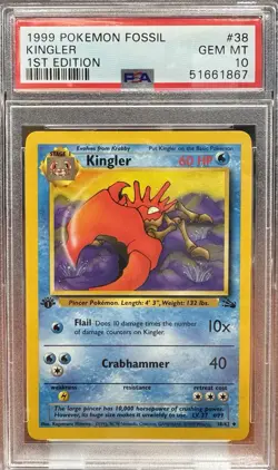 1999 Pokemon Fossil 1st Edition Kingler #38 PSA 10 - Image 1