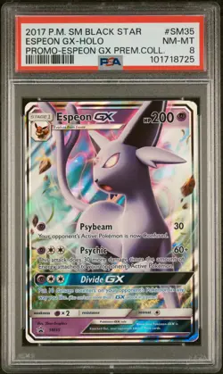 2017 POKEMON SM BLACK STAR PROMO ESPEON GX PREM COLL #SM35 ESPEON GX-HOLO PSA 8 - Image 1