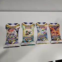 Pokemon TCG Brilliant Stars Sleeved Booster Pack LOT OF 4 Full Art Set Brand New 820650809972 - Image 1