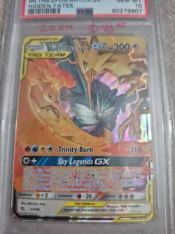 2019 Pokemon Hidden Fates Moltres/Zapdos/Articuno GX 44/68 Tag Team PSA 10 - Image 3