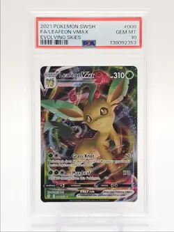 LEAFEON VMAX 2021 POKEMON SWSH EVOLVING SKIES FULL ART 008/203 PSA 10 Q2283 - Image 1