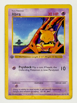 Pokemon Card - Abra 1st Edition Base Set Shadowless 43/102 LP-MP - Image 1