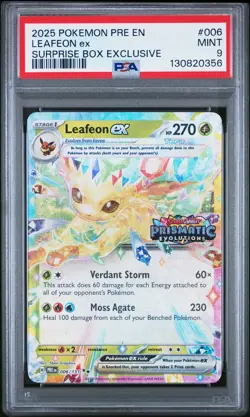 2025 POKEMON PRE EN-PRISMATIC EVOLUTIONS SURPRISE BOX EXCLUSIVE LEAFEON EX PSA 9 - Image 1