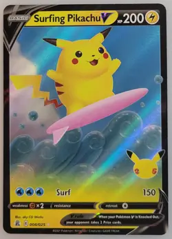 Surfing Pikachu V 008/025 Pokemon Celebrations Holo LP (1 of 9) - Image 1