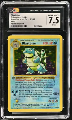 CGC 7.5 ERROR Blastoise Base Set 1st Edition Shadowless 2/102 Holo Pokemon Card - Image 1
