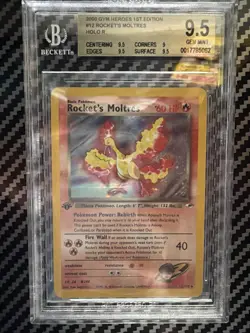 Pokemon TCG Rockets Moltres Holo Rare Card 12/132 Gym Heroes 1st Edition BGS 9.5 - Image 1