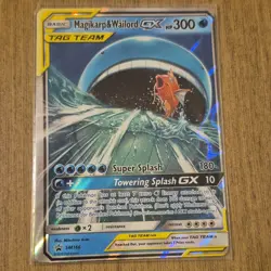 Missprint Pokemon Magikarp & Wailord GX TAG TEAM Promo SM166 Holo English Card - Image 1