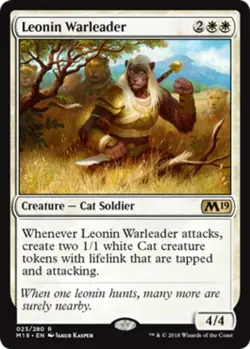MTG Leonin Warleader - Foil, Core Set 2019, Moderately Played, English - Image 1