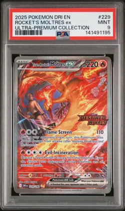 2025 POKEMON DRI EN-DESTINED RIVALS #229 TEAM ROCKET'S MOLTRES EX PSA 9 - Image 1